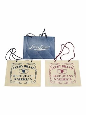 Lucky Brand Lot of 3 Paper Shopping Gift Bags 12” W x 9” H x 5”D